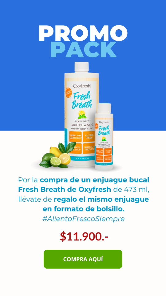 Promo pack: por la compra de un enjuague bucal Fresh Breath de Oxyfresh de 473 ml, llévate de regalo el mismo enjuague en formato de bolsillo